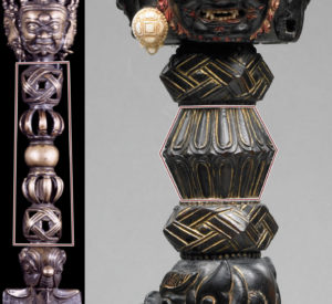 Peg pattern at left, lotus and endless knot patterns at right